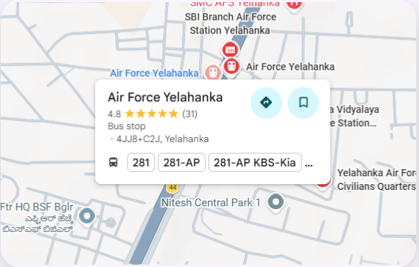 Map showing Air Force Yelahanka location
